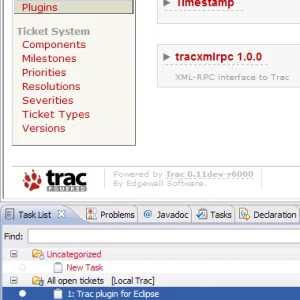 Screenshot of Trac XML-RPC plugin working with Eclipse and Mylyn